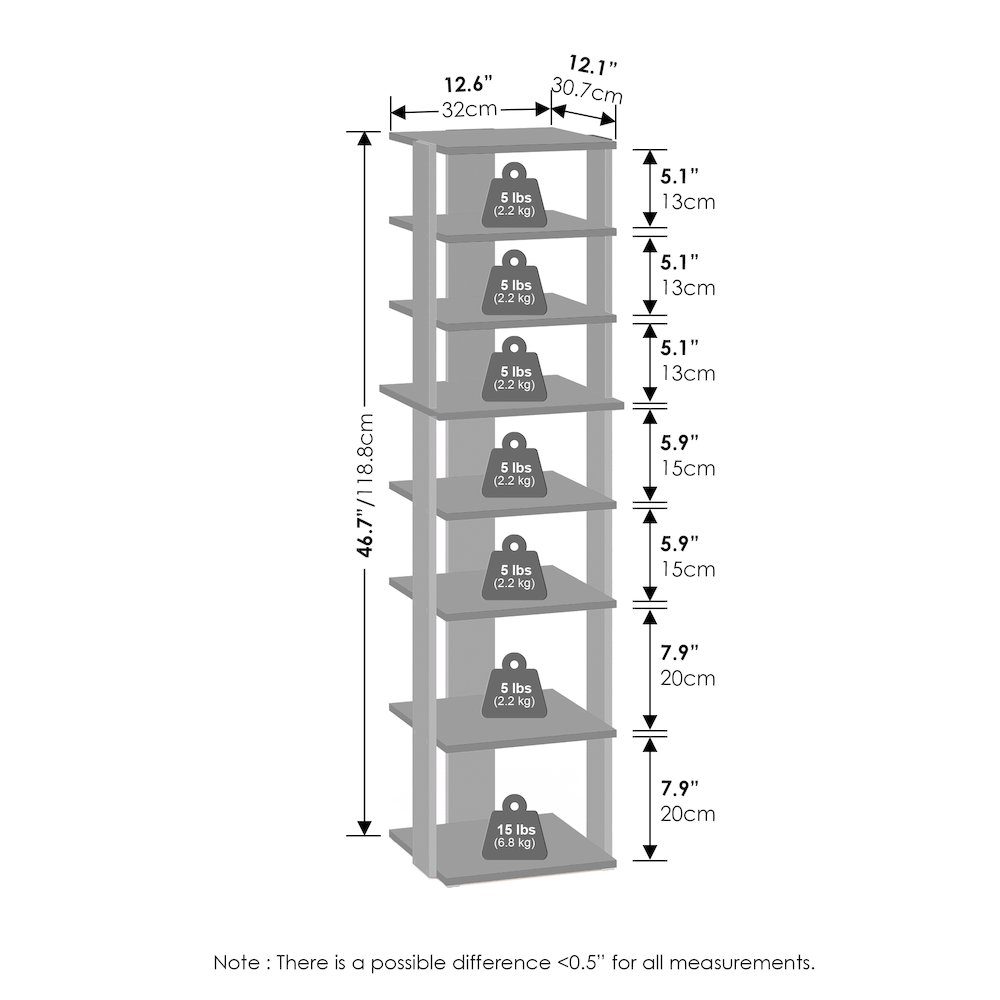 Compact 8-Tier Vertical Space Saving Free Standing Corner Shelf, Display Rack