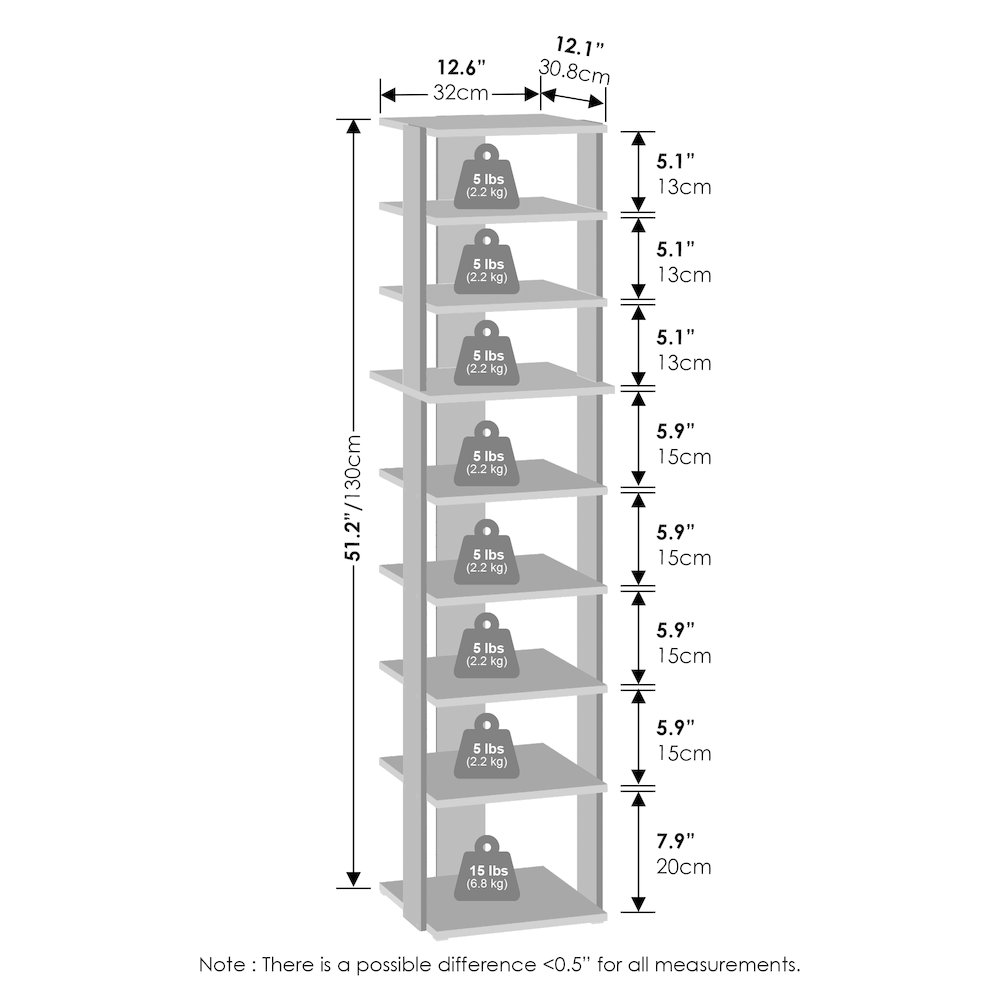 Compact 9-Tier Vertical Space Saving Free Standing Corner Shelf, Display Rack