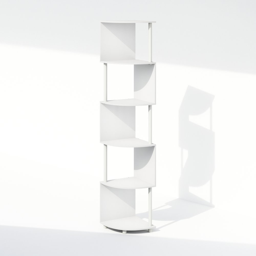 Furinno Basic 5-Tier Zigzag Corner Multipurpose Standing Shelf, White/White