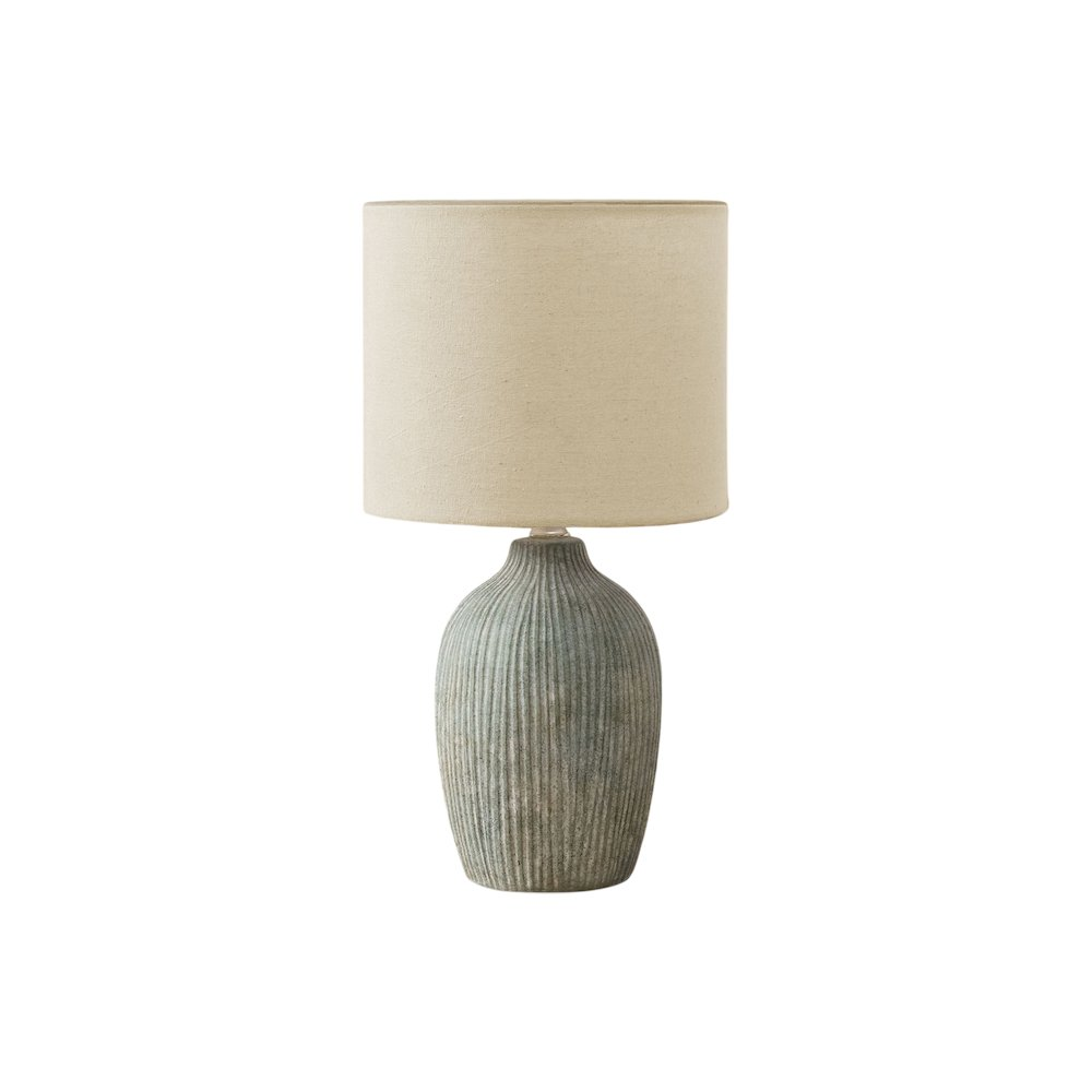 18" Table Lamp – Green Ceramic Base with Beige Fabric Shade, Contemporary Modern Design