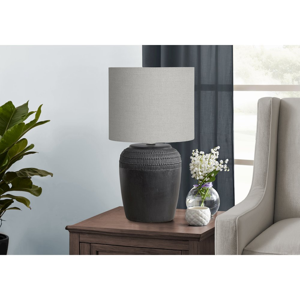 Contemporary 17" Black Ceramic Table Lamp with Grey Fabric Shade