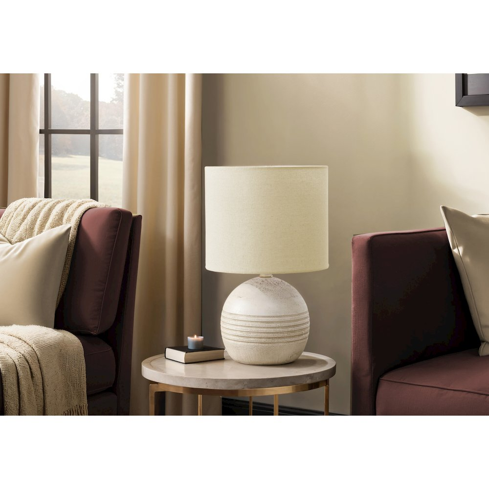 Contemporary 15" Ivory Resin Table Lamp with Beige Shade – Chic Home Accent Lighting