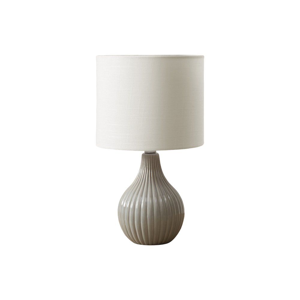 17" Table Lamp – Grey Ceramic Base with Ivory/Cream Fabric Shade, Contemporary Design