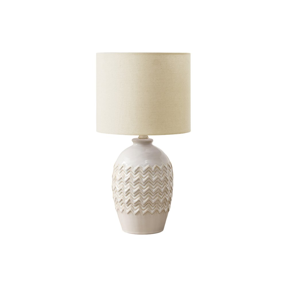 19" Table Lamp – Ivory Ceramic Base with Beige Fabric Shade, Transitional Design