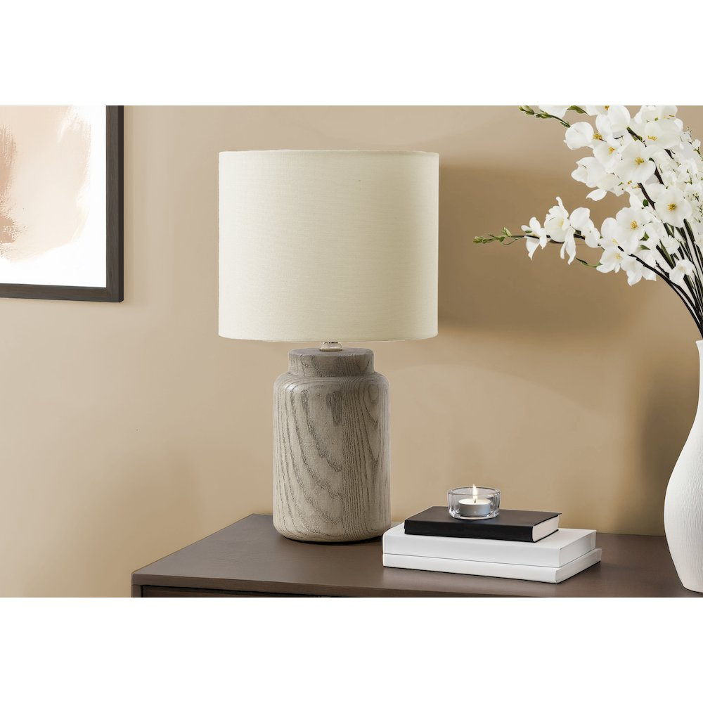 17"H Table Lamp – Taupe Resin Base with Ivory Fabric Shade