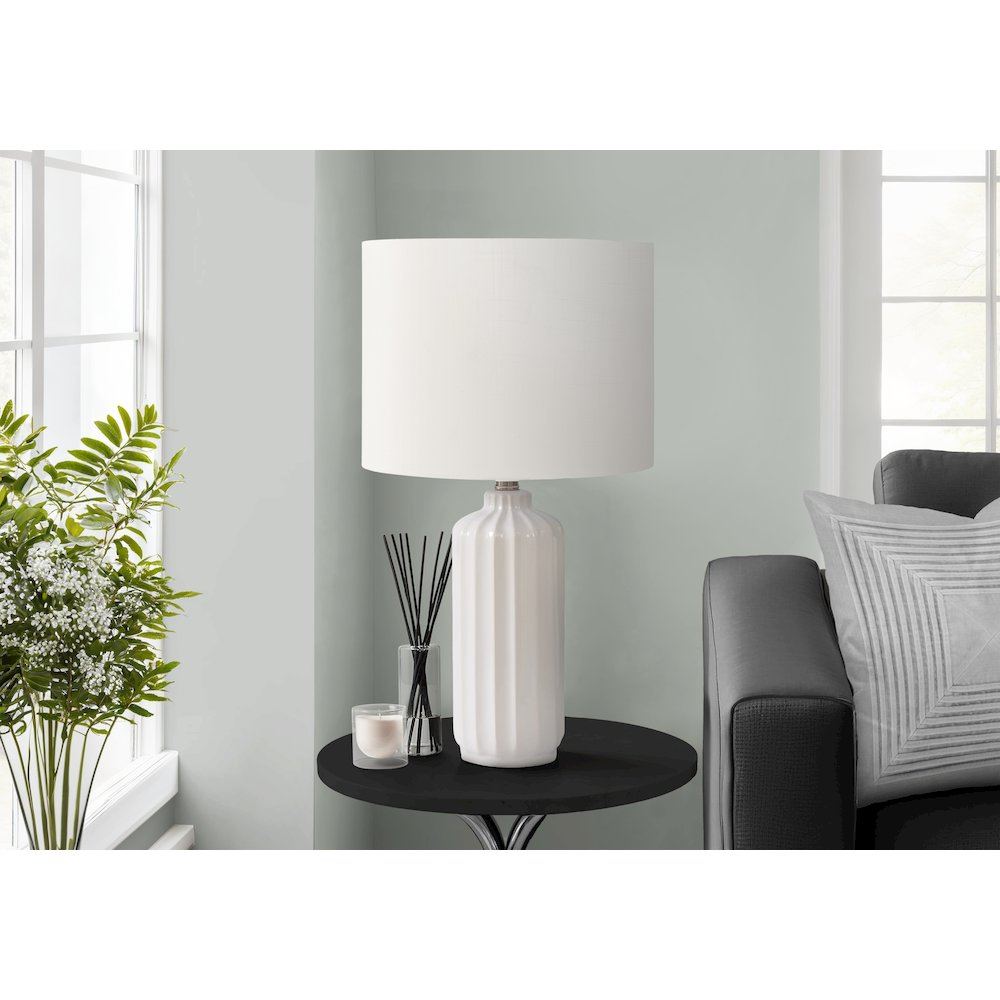 23"H Table Lamp – Cream Ceramic Base with Ivory Fabric Shade, Contemporary Modern Accent