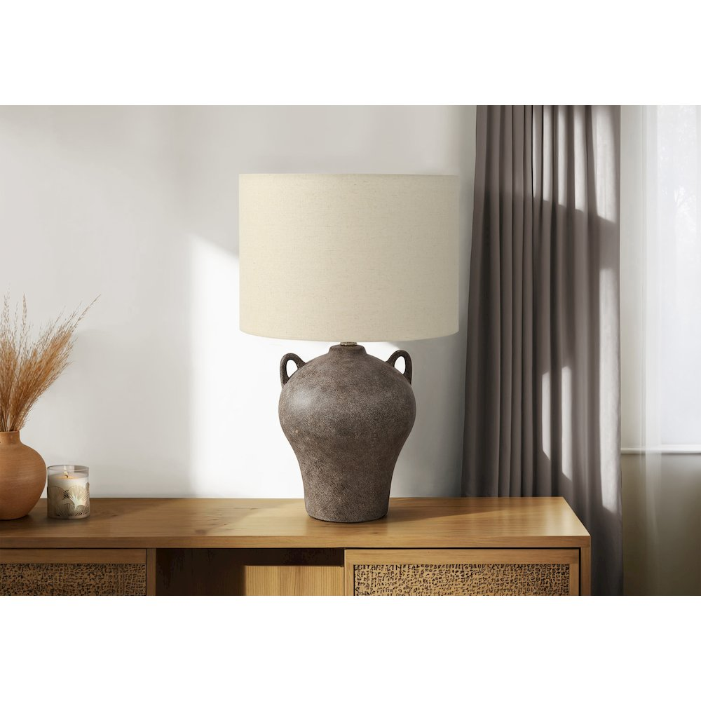 Transitional 22" Brown Ceramic Table Lamp with Beige Fabric Shade – Elegant Home Accent Lighting