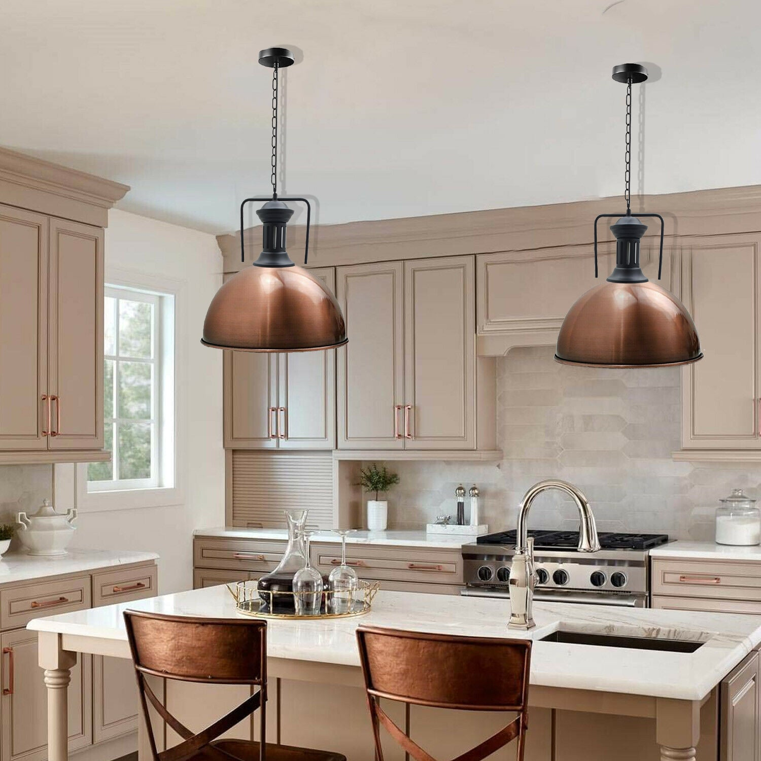 Modern Industrial Dome Pendant Ceiling Lamp – Brushed Nickel with Free Bulb