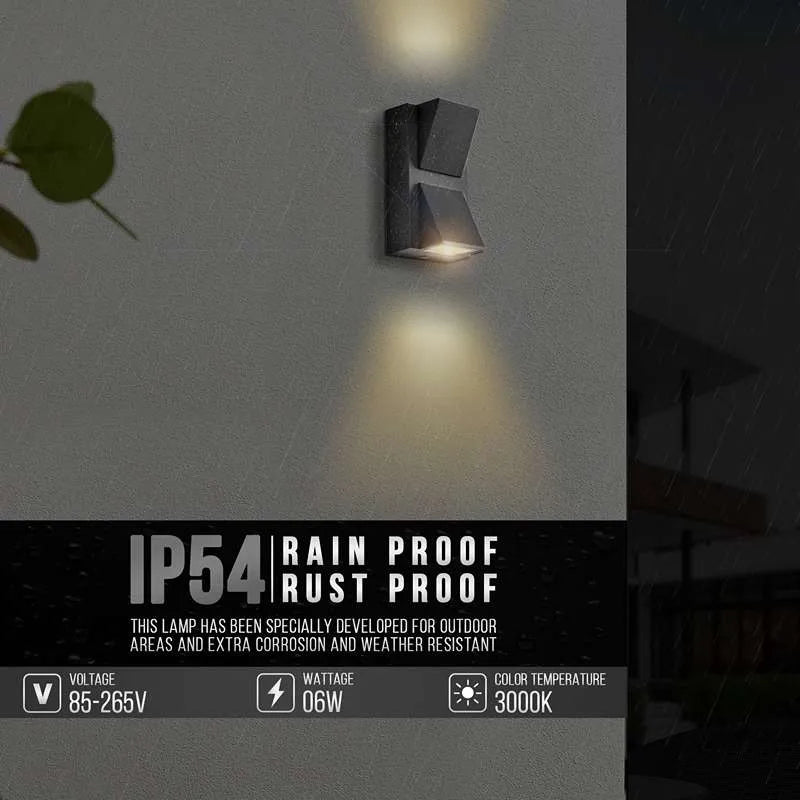 6W LED UP & Down Outdoor Wall Lamp – IP54 Aluminum Exterior Light
