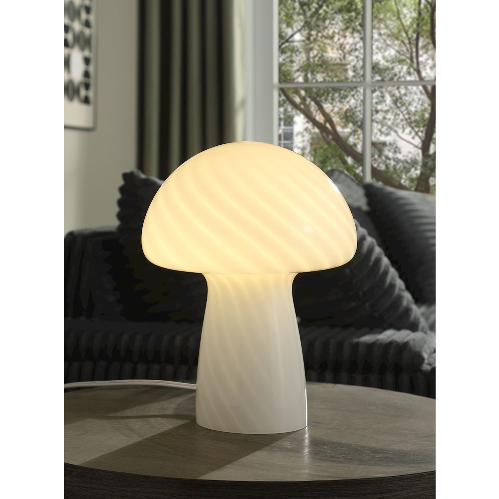 Kanaby Mushroom Shaped Glass Bedside Table Lamp – White