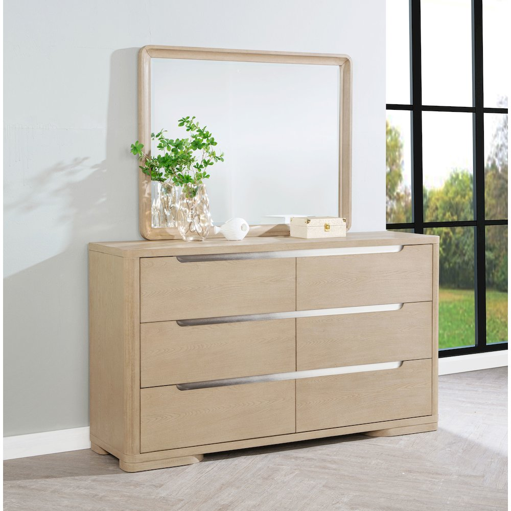 Ladera 6-Drawer Bedroom Dresser & Mirror Set – Light Elm Finish, Contemporary Storage Design