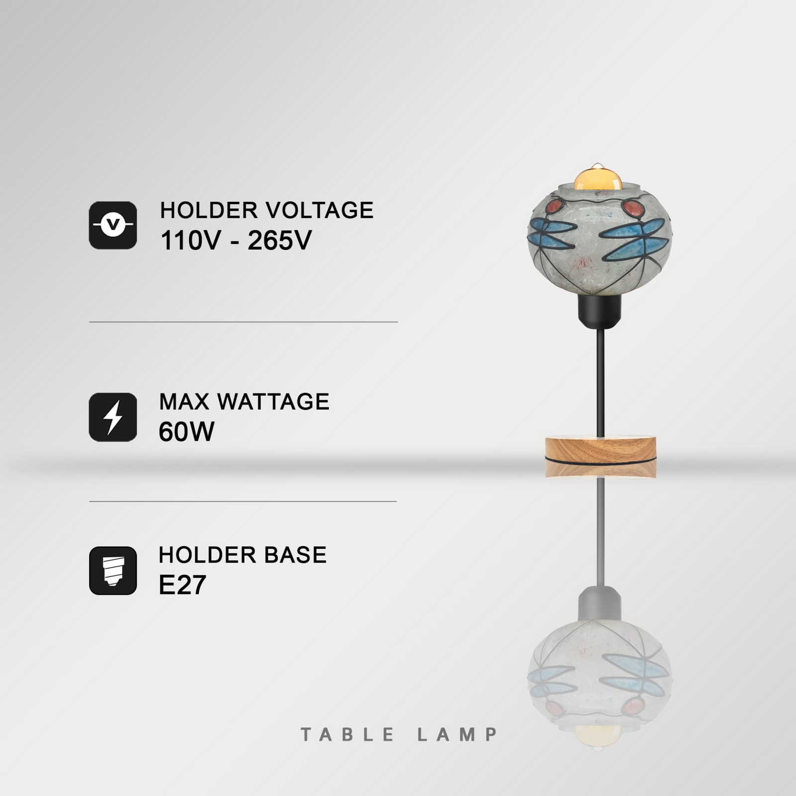 Turkish Globe Mosaic Table Lamp with Wooden Stand – Colorful Glass Shade (E27, 60W)