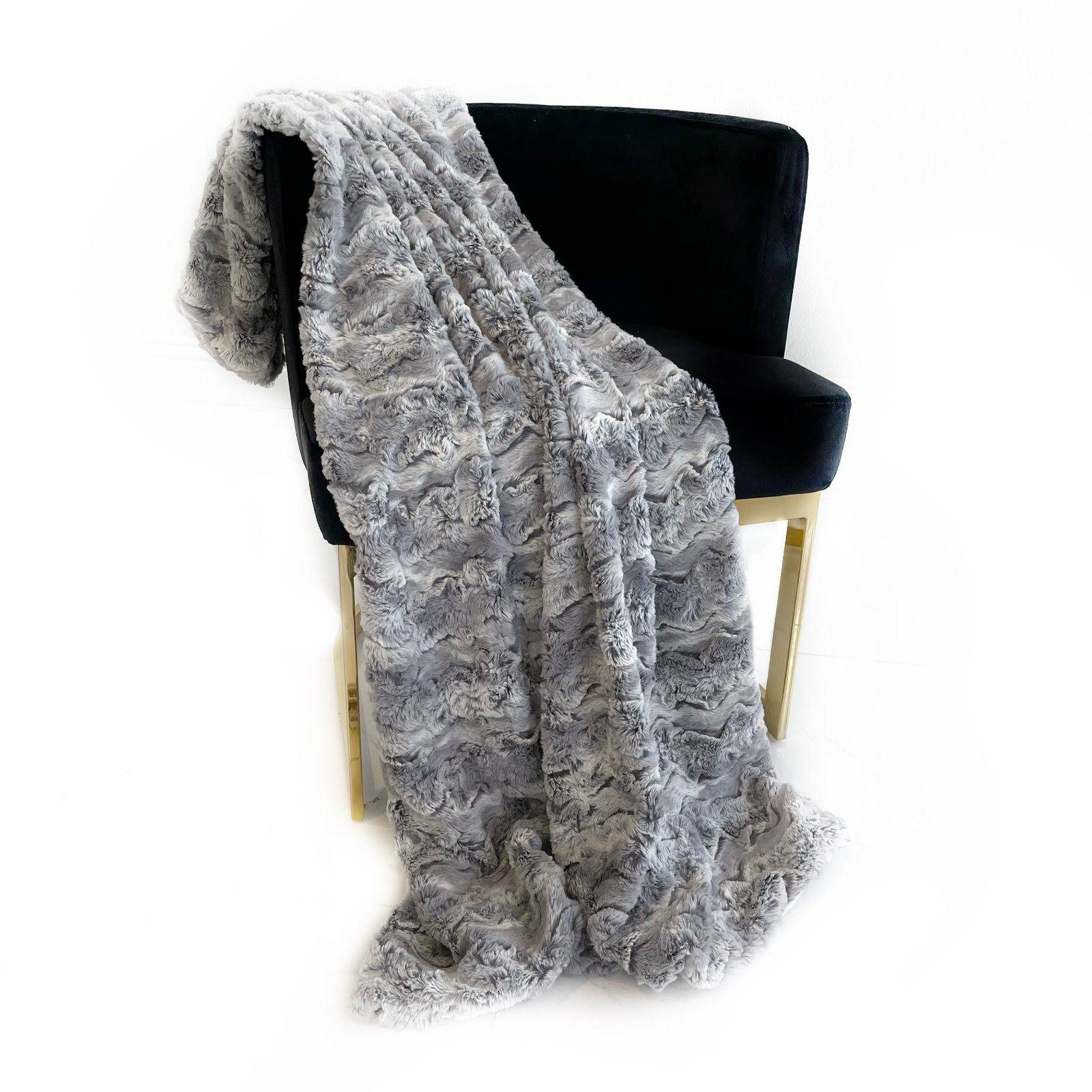 Plutus Silver Wild Rabbit Faux Fur Luxury Throw Blanket – Reversible Plush Accent