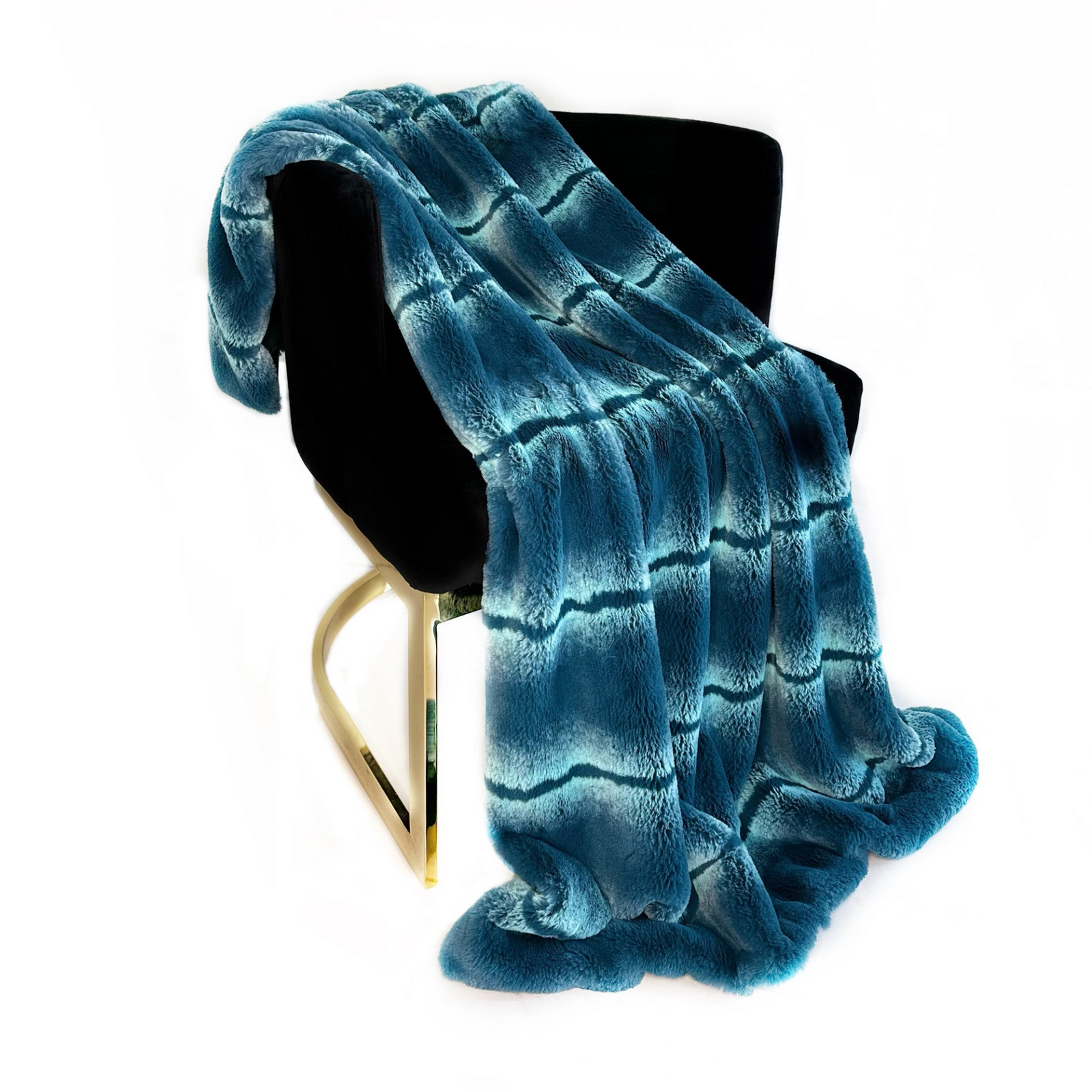 Plutus Teal Fluffy Fields Faux Fur Luxury Throw Blanket – Reversible Plush Accent