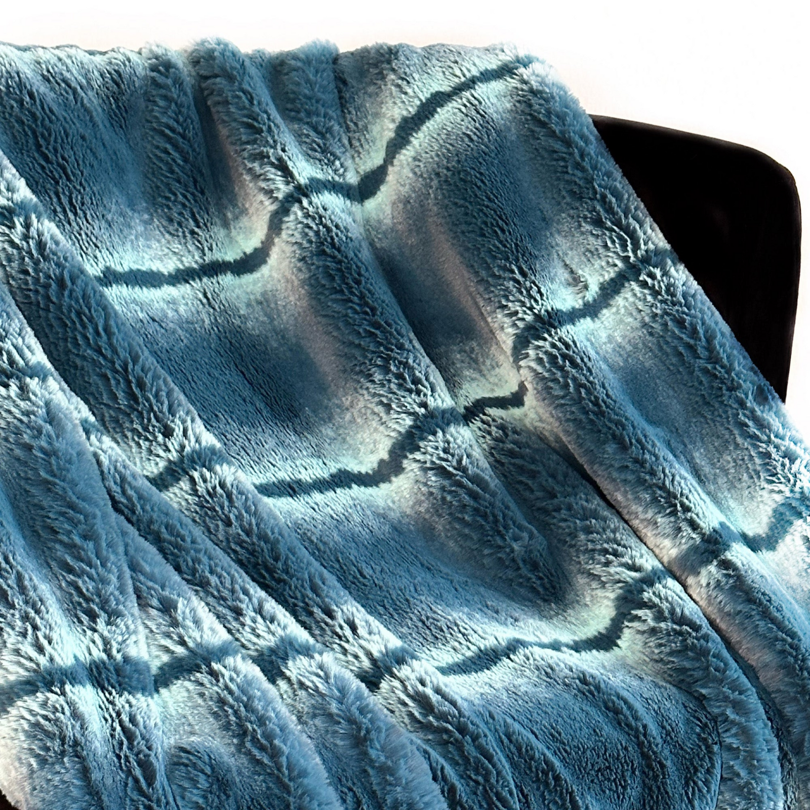 Plutus Teal Fluffy Fields Faux Fur Luxury Throw Blanket – Reversible Plush Accent