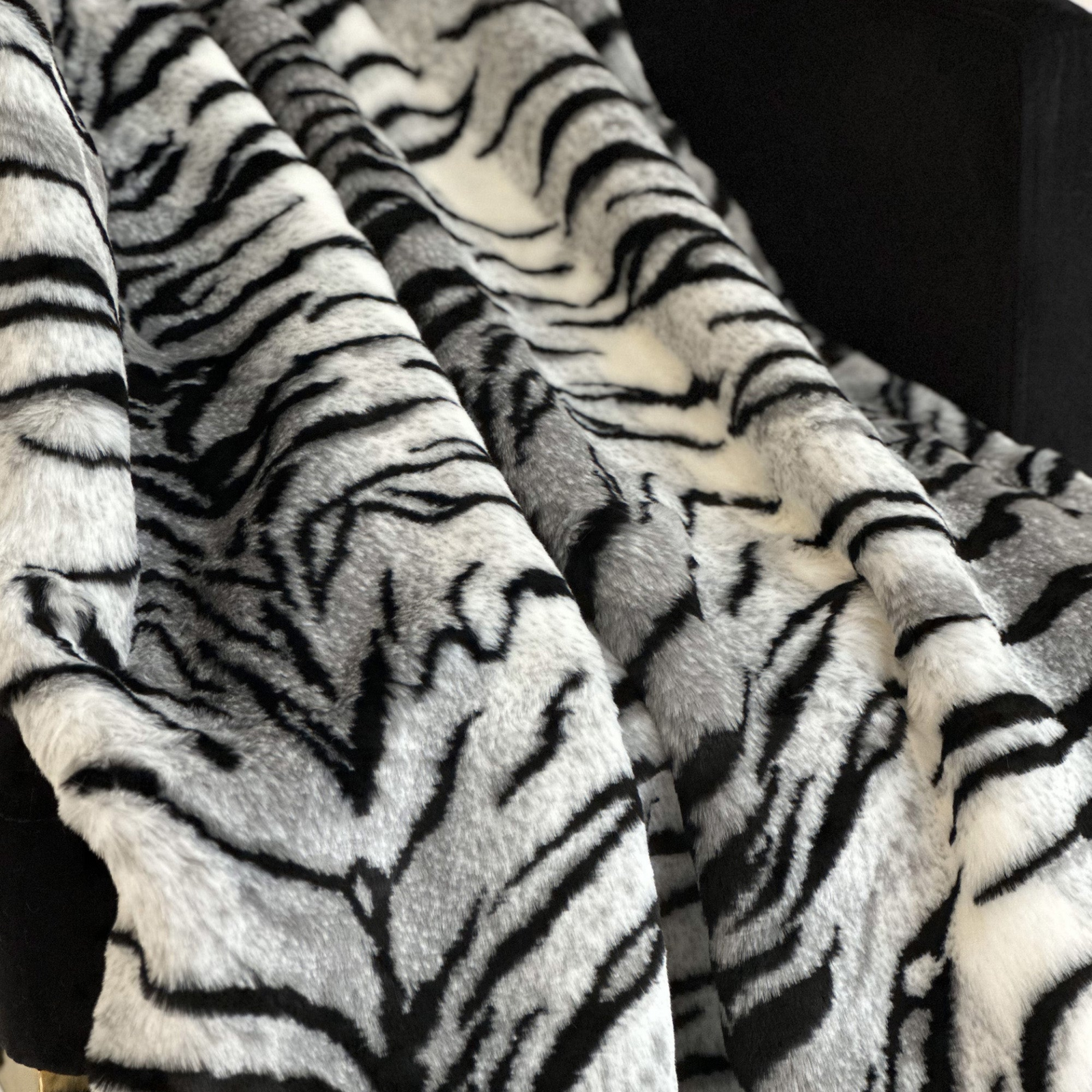 Plutus Black and White Zebra Faux Fur Luxury Throw Blanket – Reversible Statement Accent