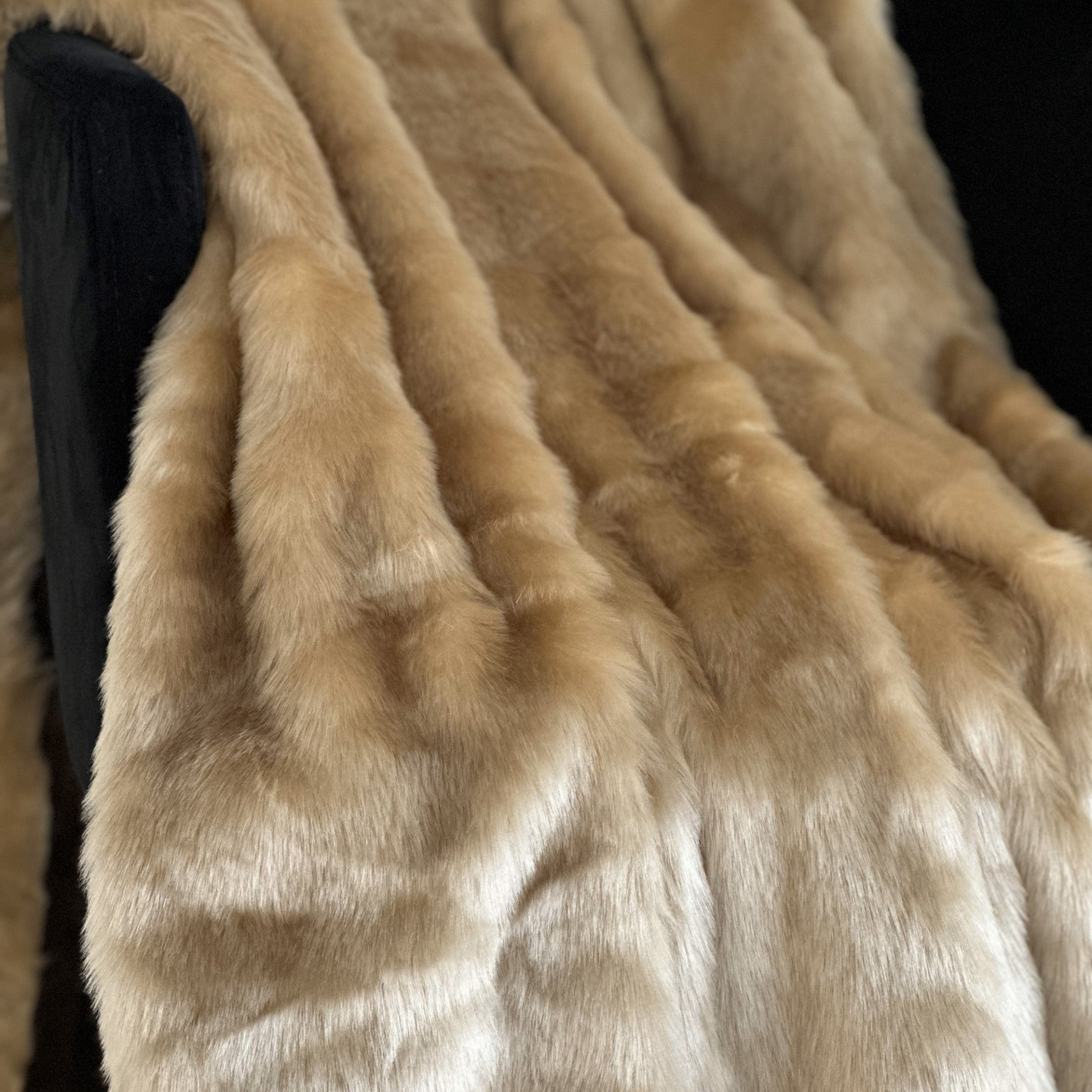 Plutus Brown Gold Rabbit Faux Fur Luxury Throw Blanket – Reversible Plush Accent