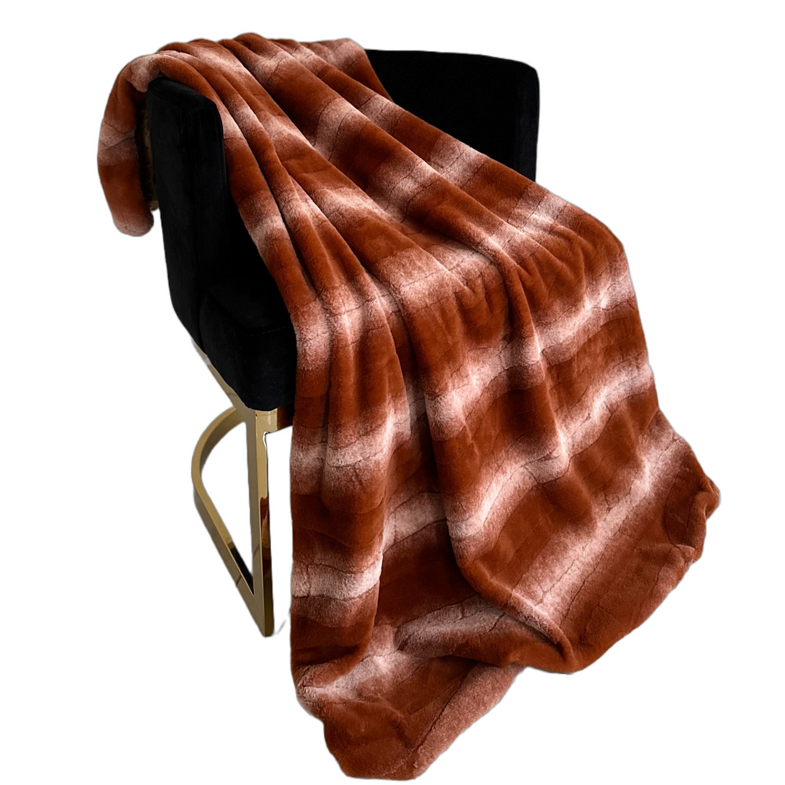 Plutus Orange Brown Furever Faux Fur Luxury Throw Blanket – Reversible Statement Accent