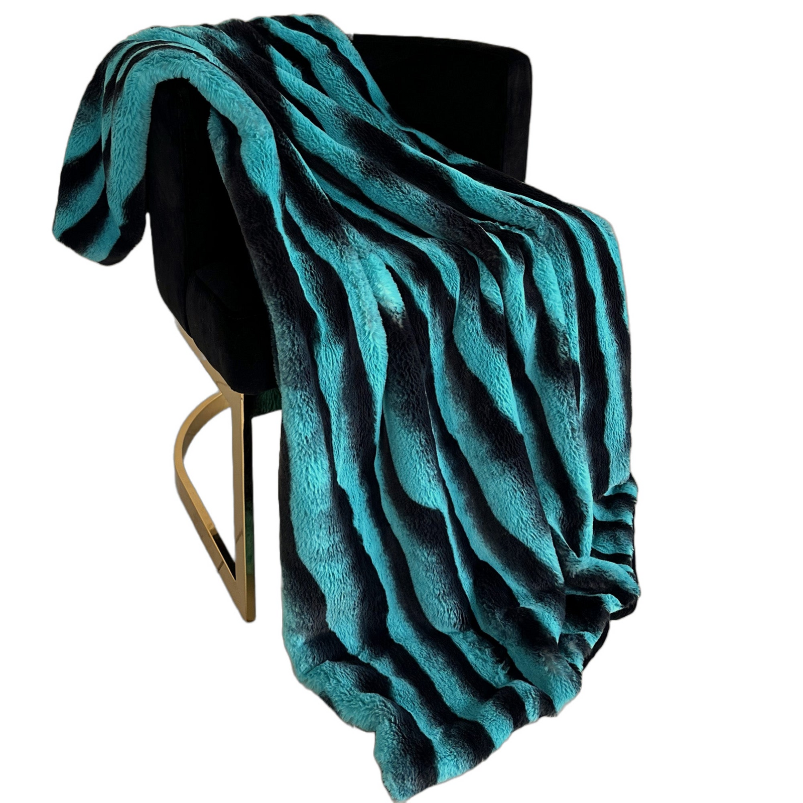 Plutus Teal Black Wild Ocean Faux Fur Luxury Throw Blanket – Reversible Designer Accent