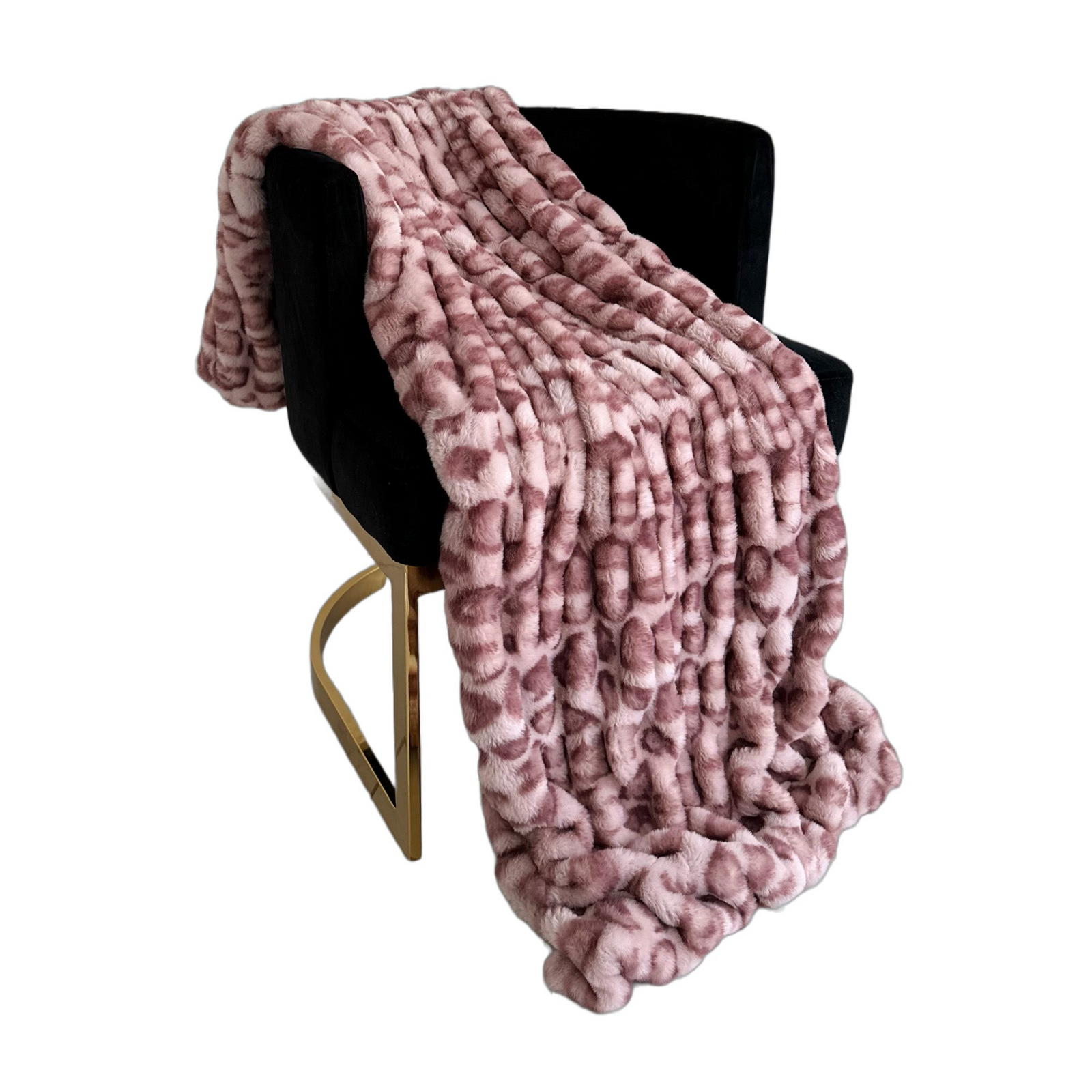 Plutus Pink Leopard Faux Fur Luxury Throw Blanket – Reversible Plush Accent