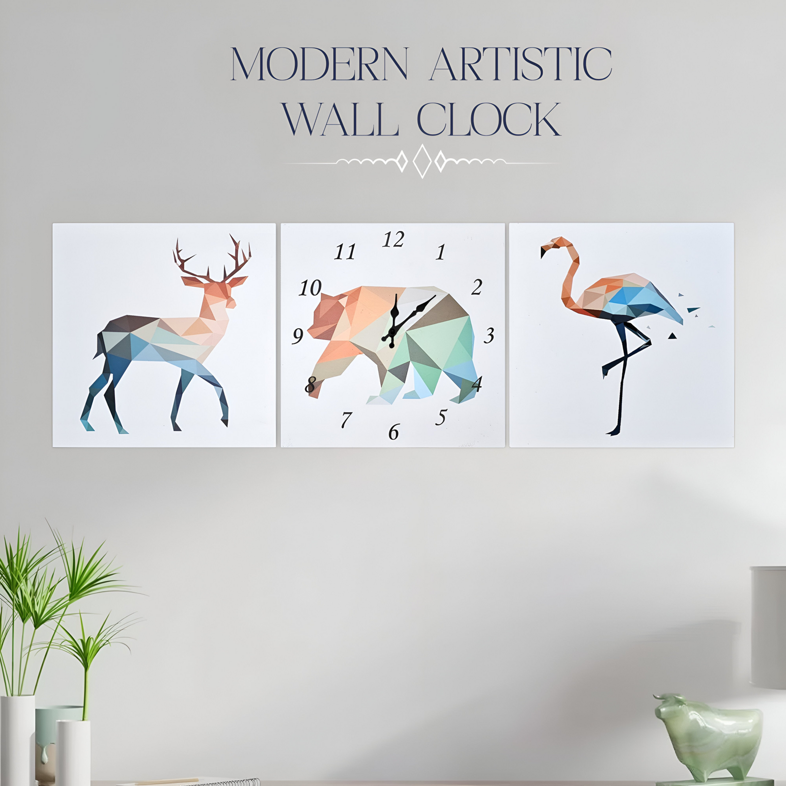 Deer Bear Flamingo Animal Wall Clock Painting Poster Decorative~5321