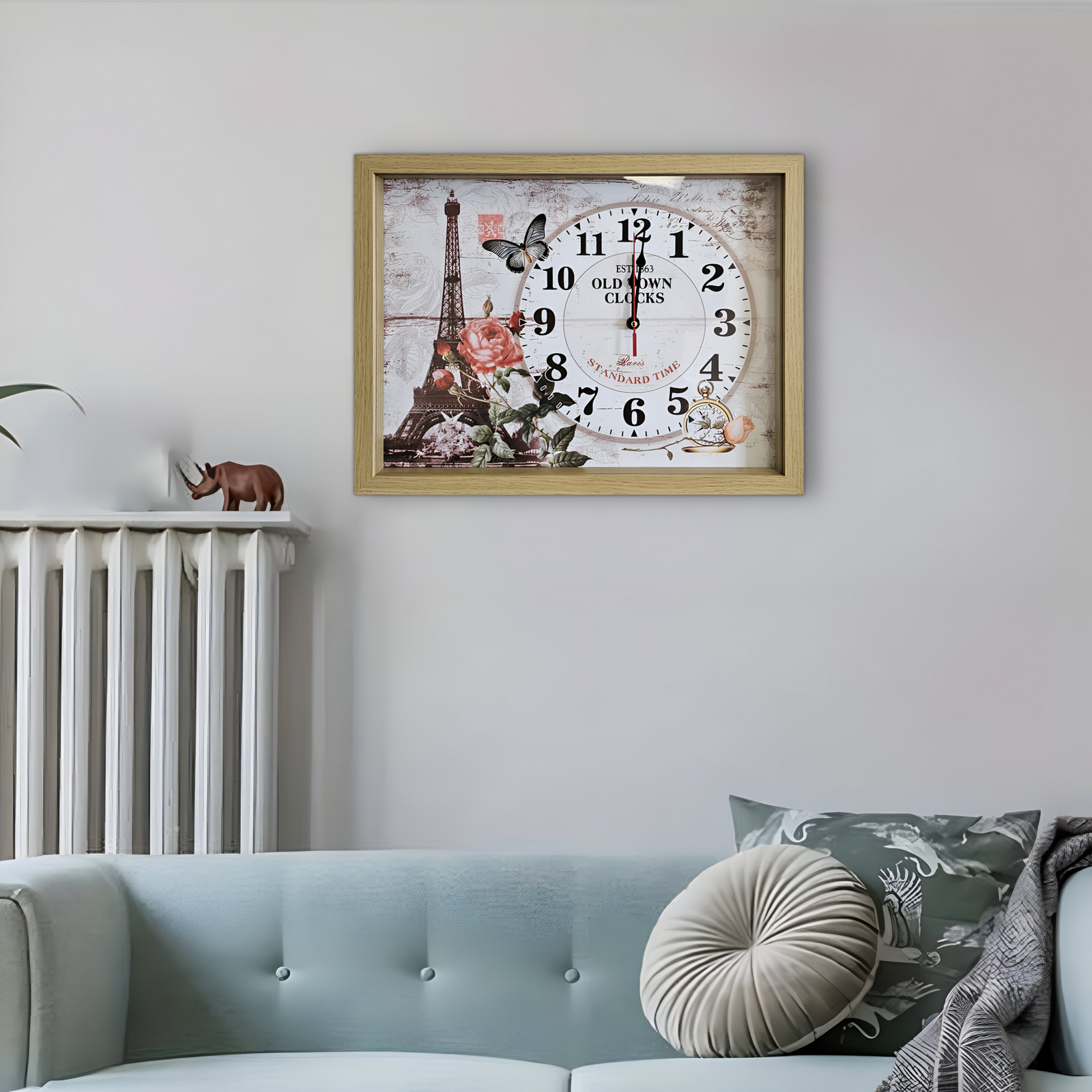 Eiffel Tower wall Clocks Parisian Wood Art in framed Rectangle Wall Clock   ~5346