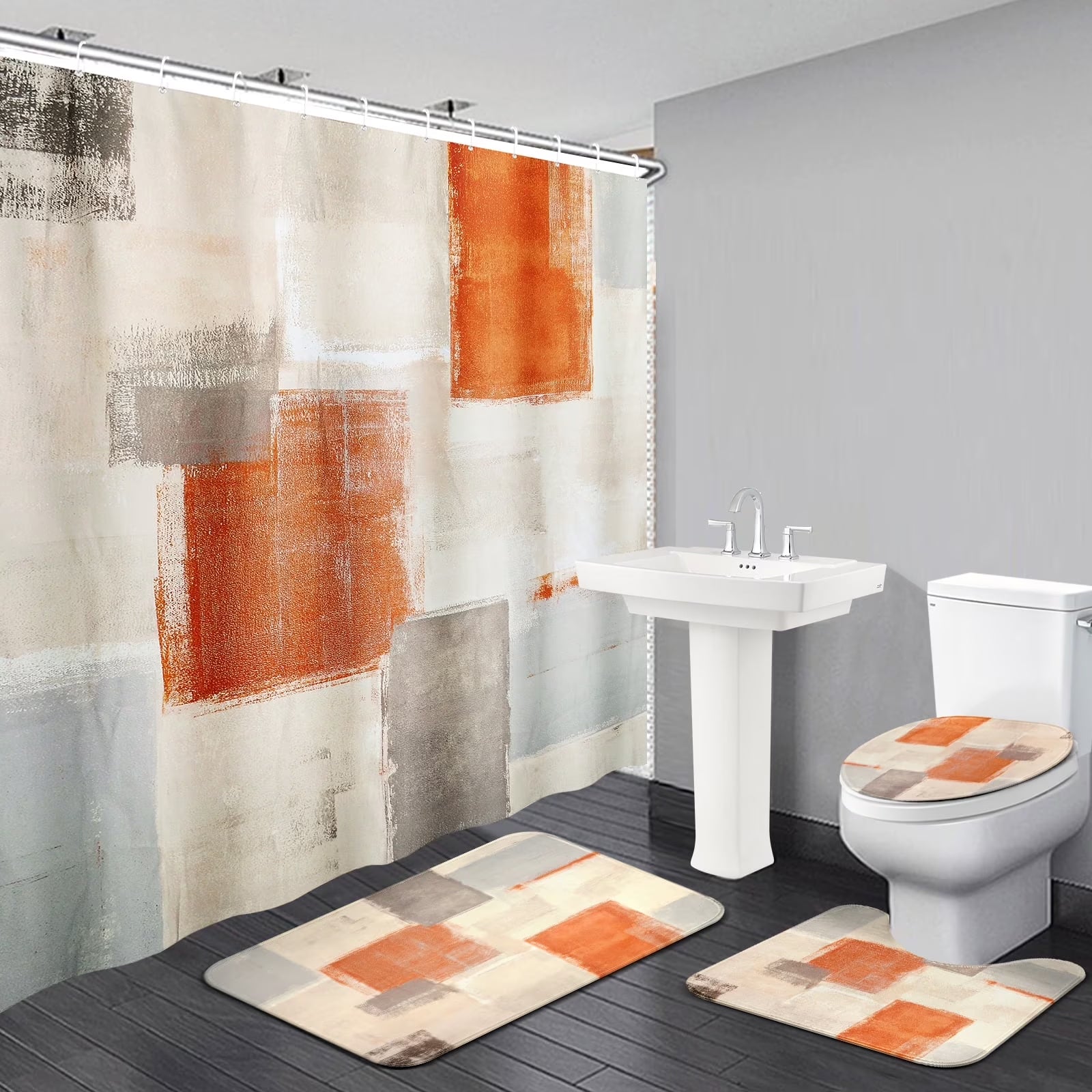 4PCS Shower Curtain Set 78.7inch Enlarge Bathroom Sets with Shower Curtain and Rugs Waterproof Shower Curtain Set with 12 Hooks