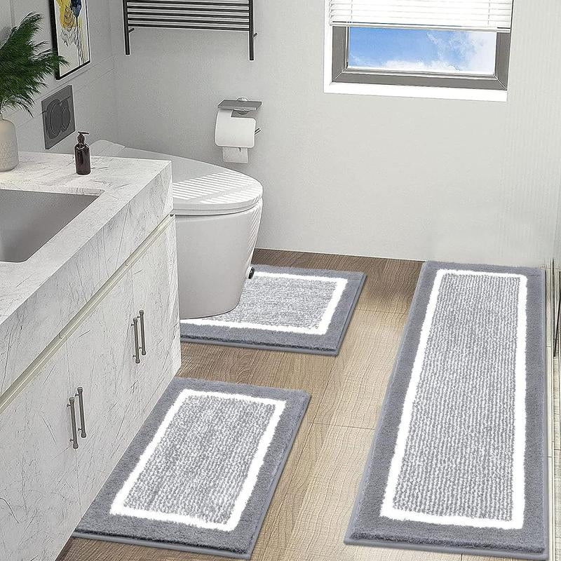 LOKHOM 3-Piece Bathroom Rug Set – Non-Slip, Absorbent Microfiber, Soft Farmhouse Style, Includes U-Shaped Toilet Mat & Shower Rug – Machine Washable