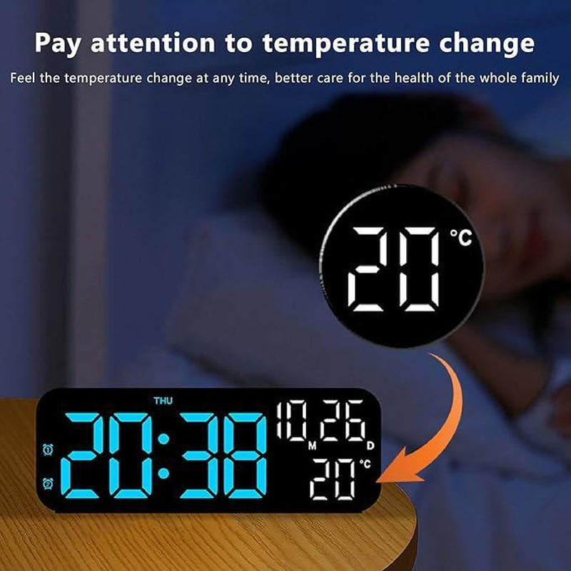 USB & Battery Digital Wall Clock – Large LED Display with Temperature, Date & Week, Multifunctional Alarm for Home
