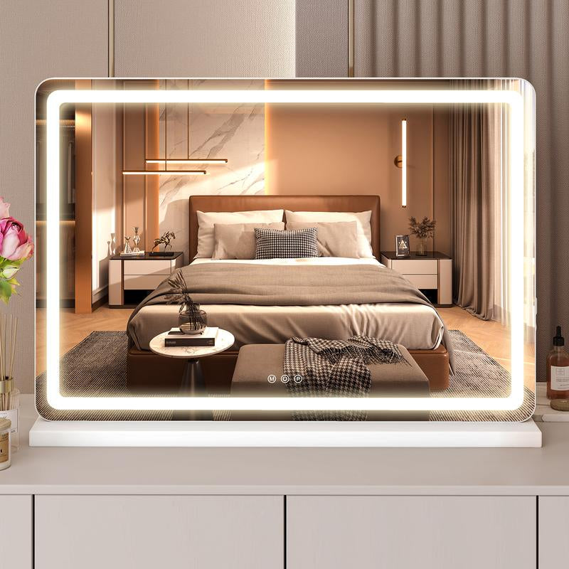 LED Makeup Mirror with 3-Mode Lighting, Touch Control, 10x Magnification, Detachable Base