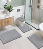 Bathroom Rugs Set of 4 Piece, Bath Mats, Microfiber Non Slip Shaggy Ultra Soft Bathroom Runner with U Shaped Contour Toilet Mat for Bathroom, Shower Inside Floor, Gray