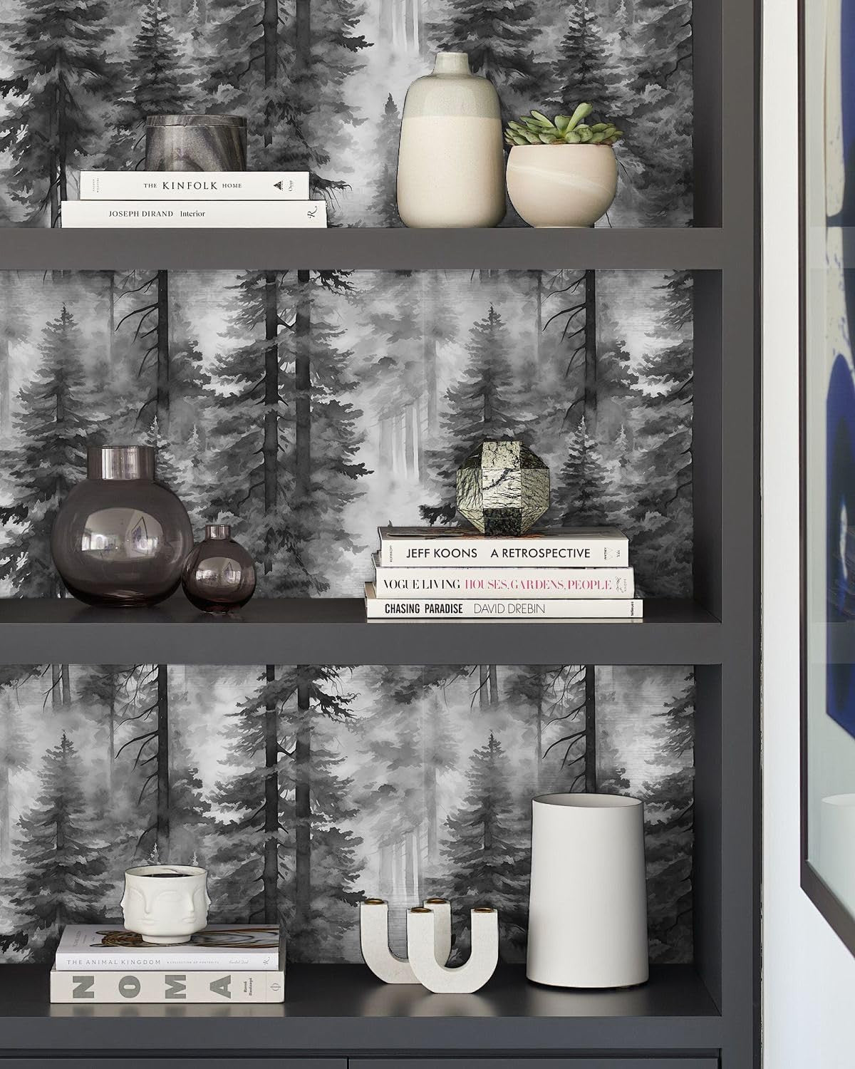 Black and White Forest Thick Vinyl Peel and Stick Wallpaper for Bathrooms and Bedrooms