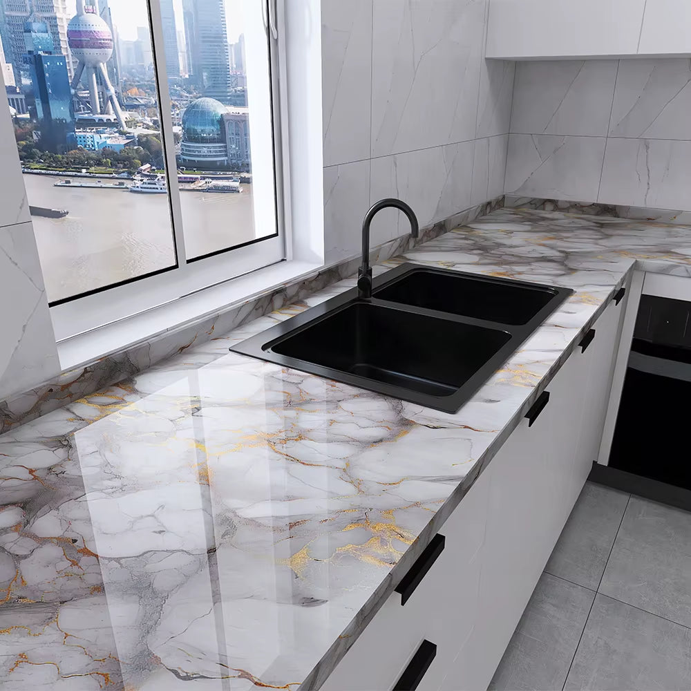 Heat-Resistant Oil-Proof Marble Peel and Stick Kitchen Countertop Wallpaper