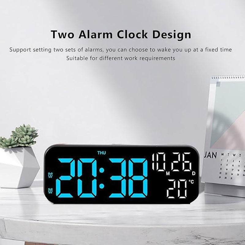 USB & Battery Digital Wall Clock – Large LED Display with Temperature, Date & Week, Multifunctional Alarm for Home