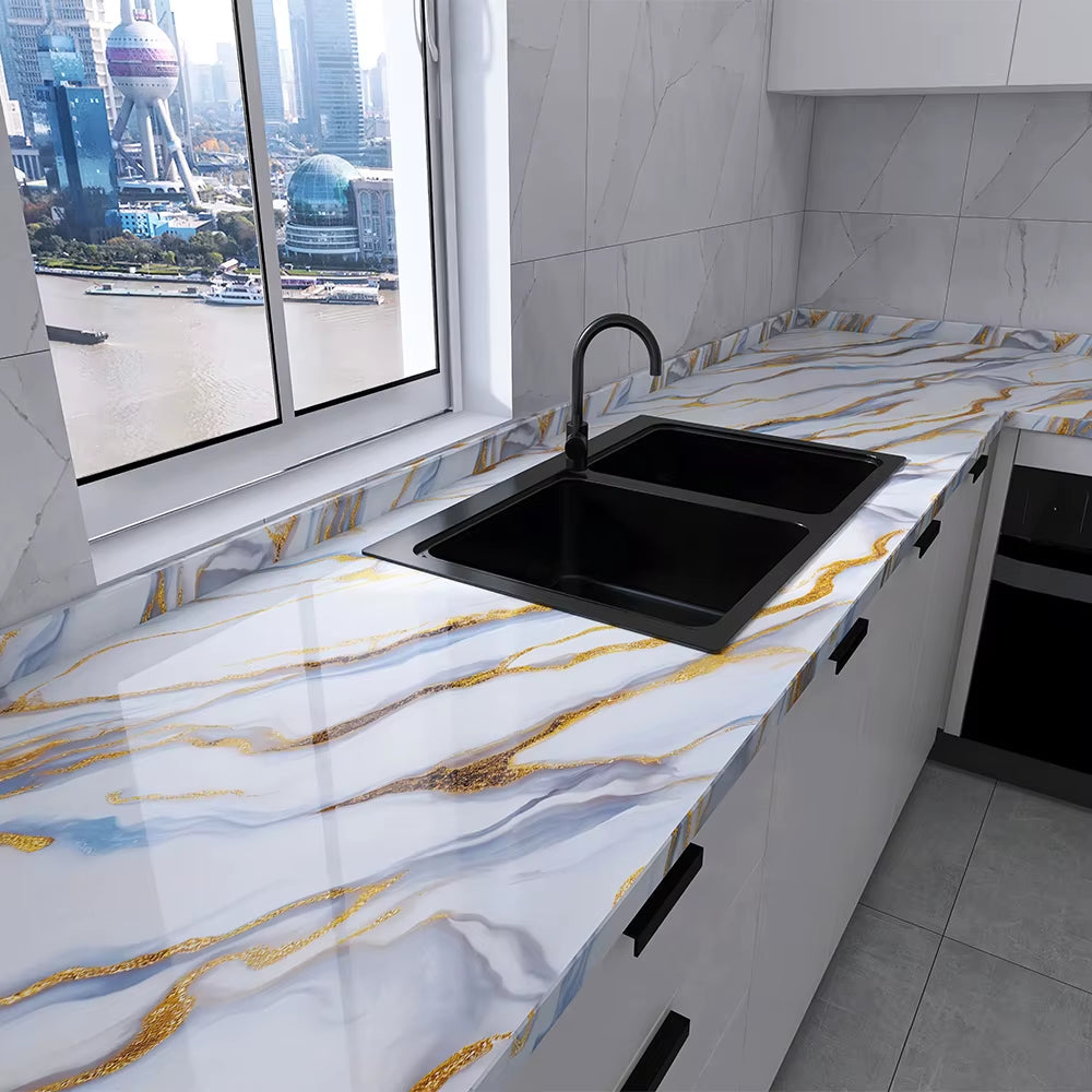 Heat-Resistant Oil-Proof Marble Peel and Stick Kitchen Countertop Wallpaper