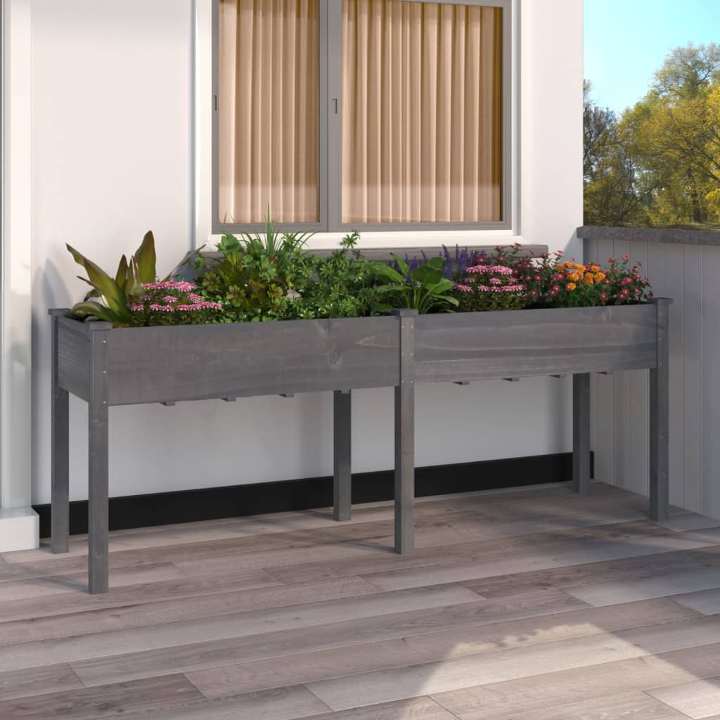 vidaXL Planter Grey Solid fir wood Large Planter Rectangular Rustic