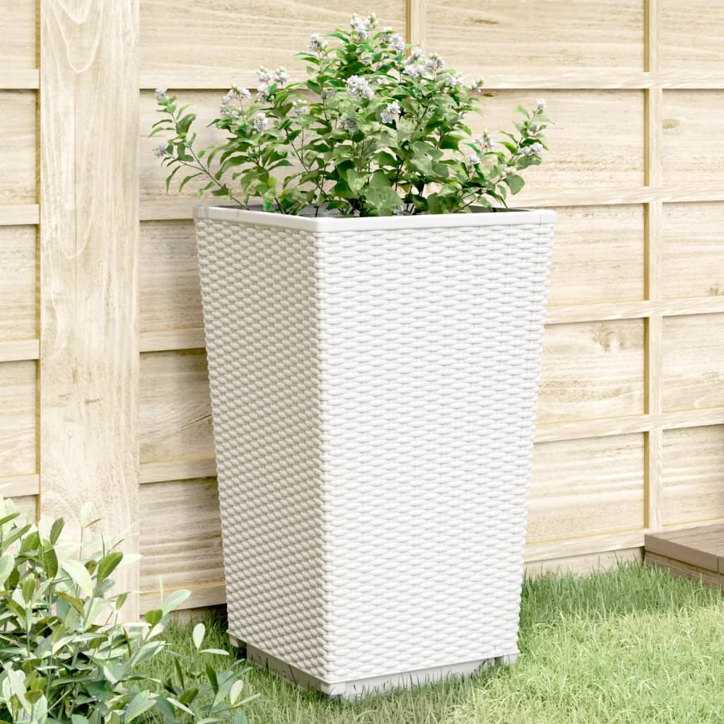 vidaXL Garden Planter Set of 2 White Polypropylene 12.8x12.8x22.4 in