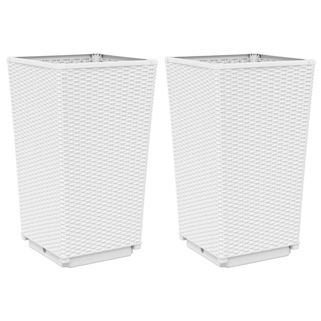 vidaXL Garden Planter Set of 2 White Polypropylene 12.8x12.8x22.4 in
