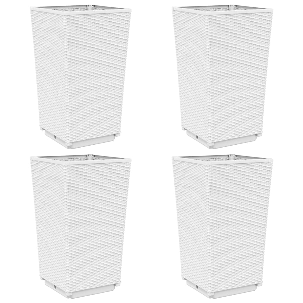 vidaXL Garden Planter Set of 4 White Polypropylene 12.8x12.8x22.4 in