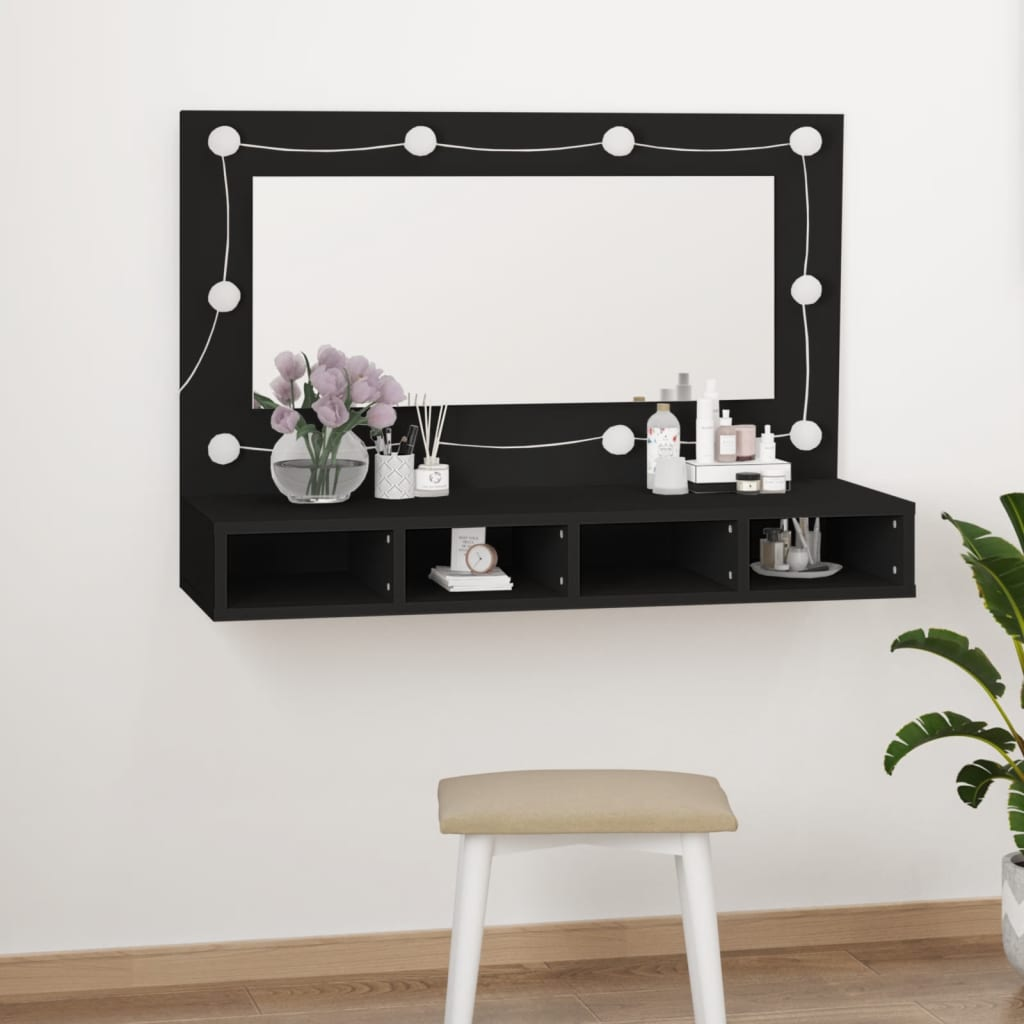 vidaXL Mirror Cabinet Black Engineered wood, acrylic Medium