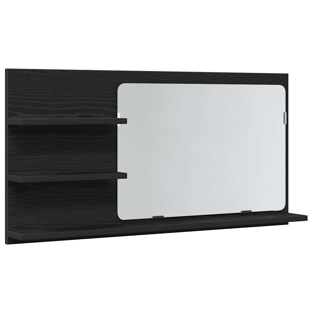 vidaXL Bathroom Mirror Cabinet Black Oak 35.4"x 4.3"x 17.7" Engineered Wood