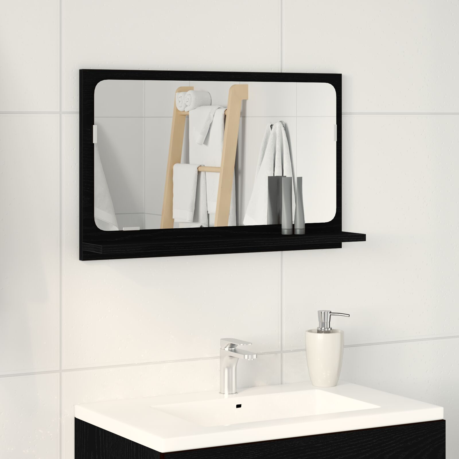 vidaXL Mirror Shelf Black Oak 23.62 x 4.13 x 14.57 in Engineered Wood