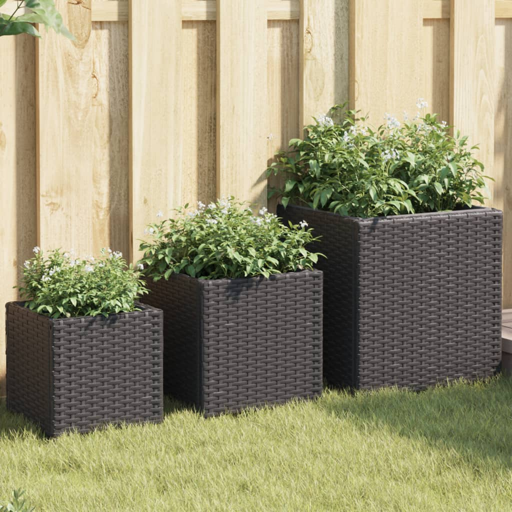vidaXL Garden Planter Black PE Rattan Small Durable Garden Planter