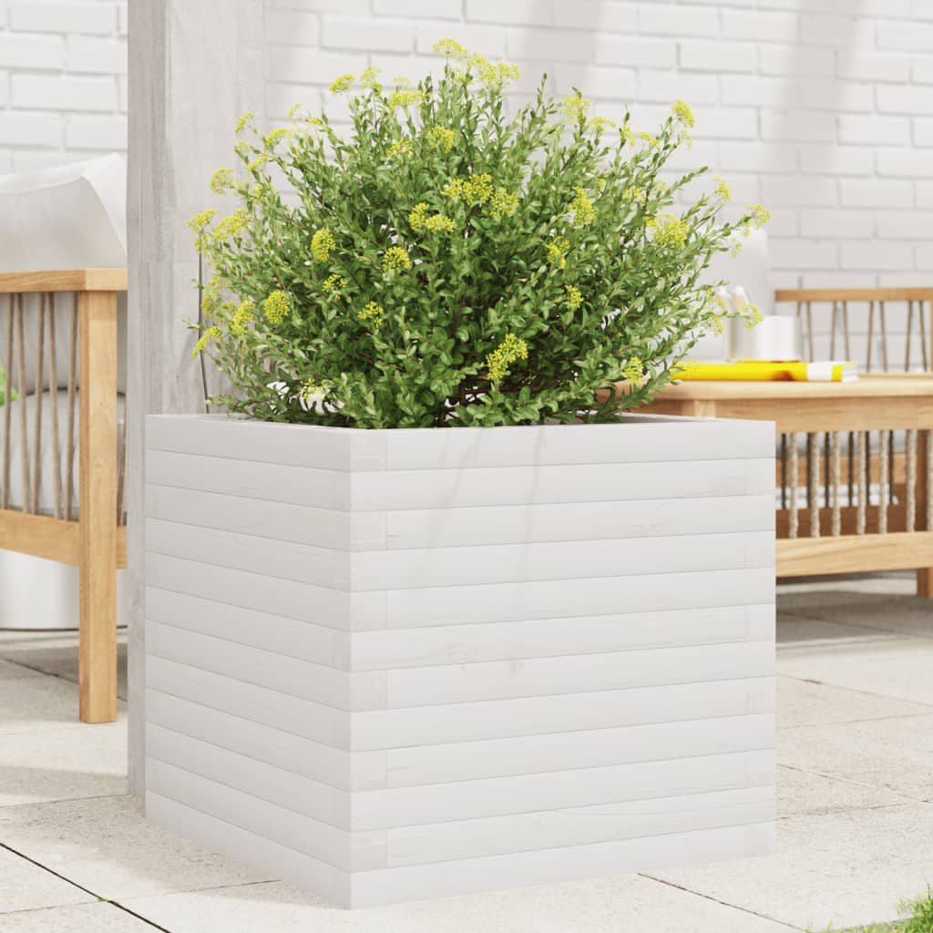 vidaXL Garden Planter White Solid pinewood Medium Garden Planter