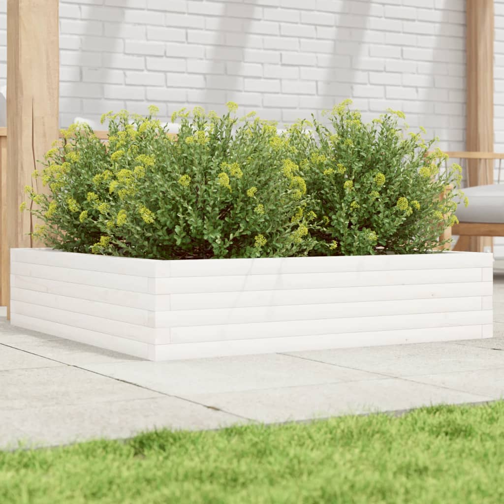 vidaXL Garden Planter White Solid Pine Wood Medium Garden Planter