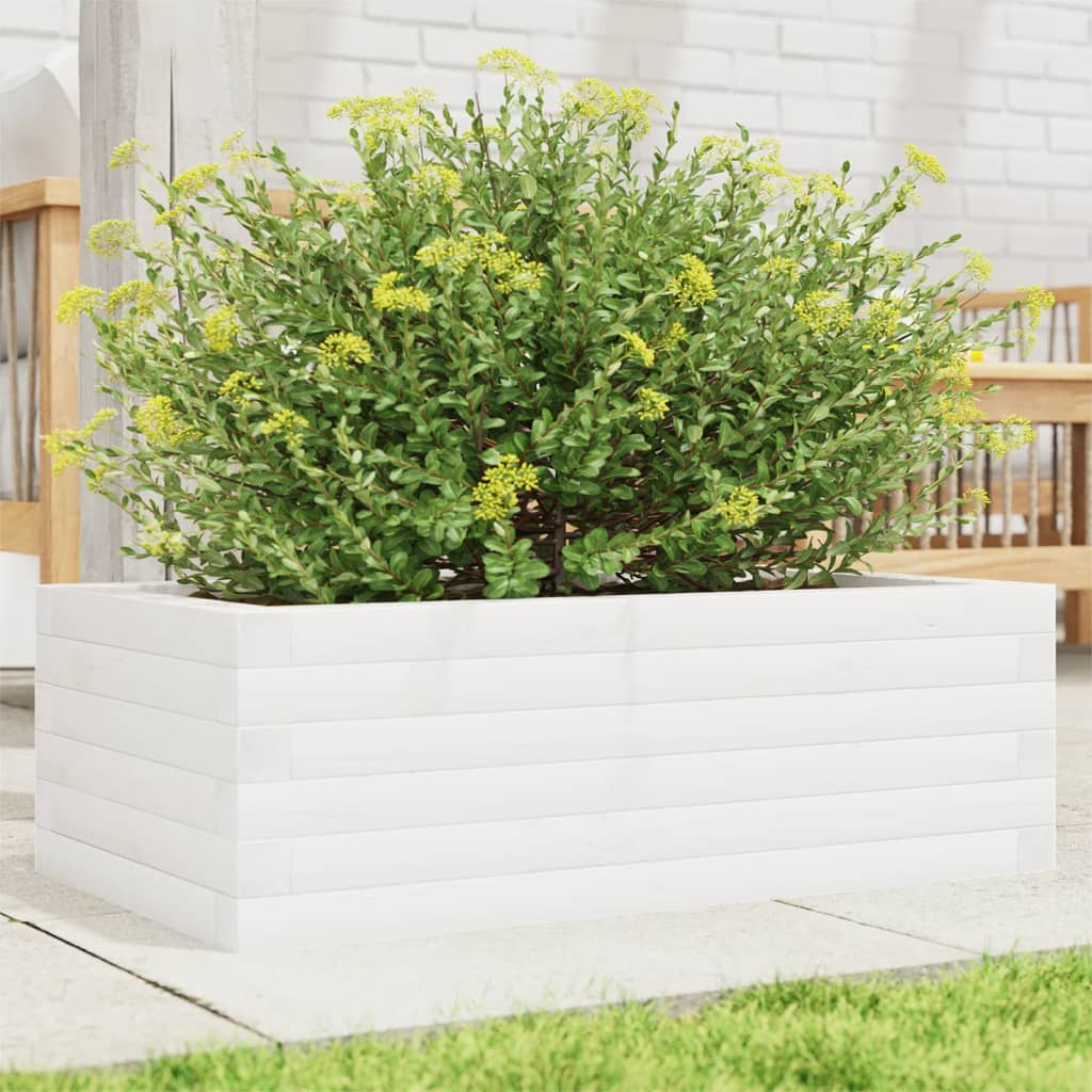 vidaXL Garden Planter White Solid Pine Wood Medium Garden Planter