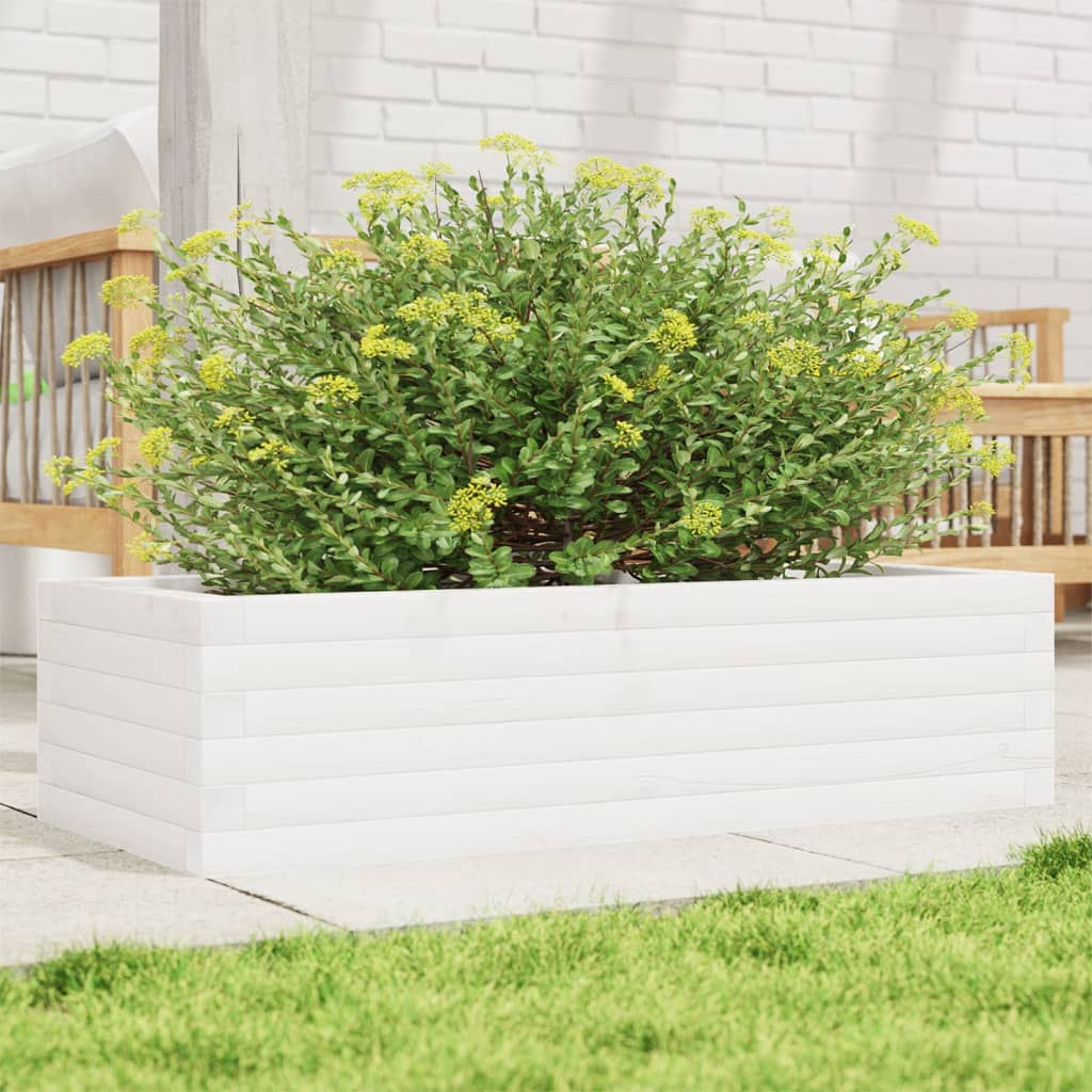 vidaXL Garden Planter White Solid pine wood Large Garden Planter