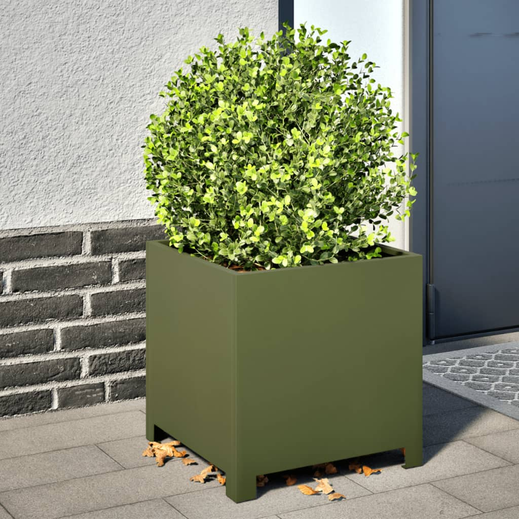 vidaXL Garden Planter Olive Green Steel Medium Tough Garden Planter