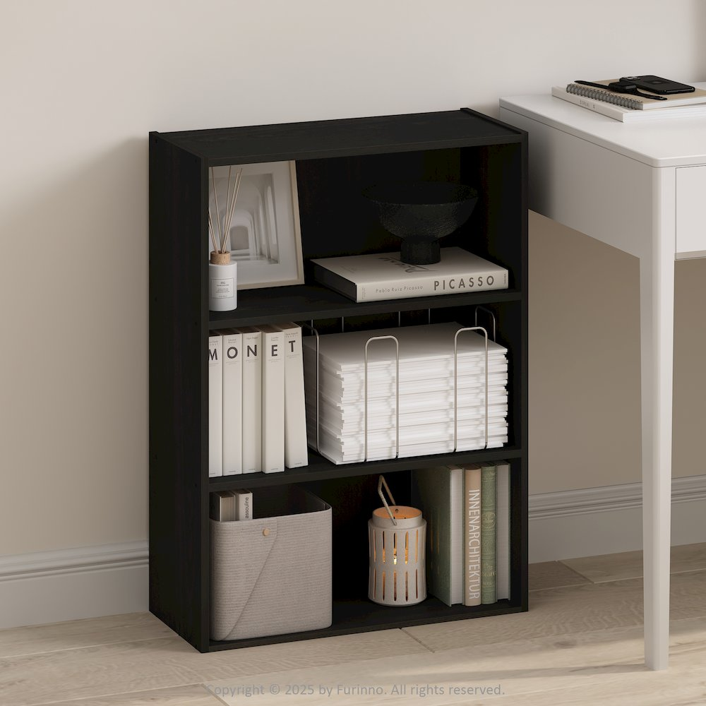 Simple Open Shelf 3-Tier Bookcase, Espresso | Compact Modern Storage Shelf for Home & Office