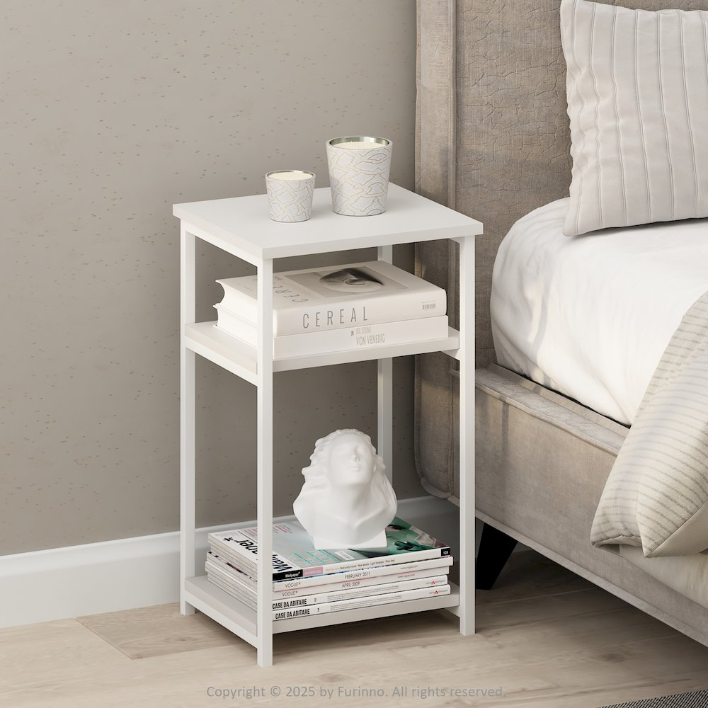 Industrial Metal Frame Nightstand, Bedside Table, 1-Pack, White/White